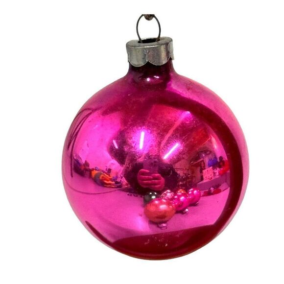 Vintage Made In USA Shiny Brite Glass Christmas Ornaments Set Of 7 Pink Gold - Picture 2 of 16